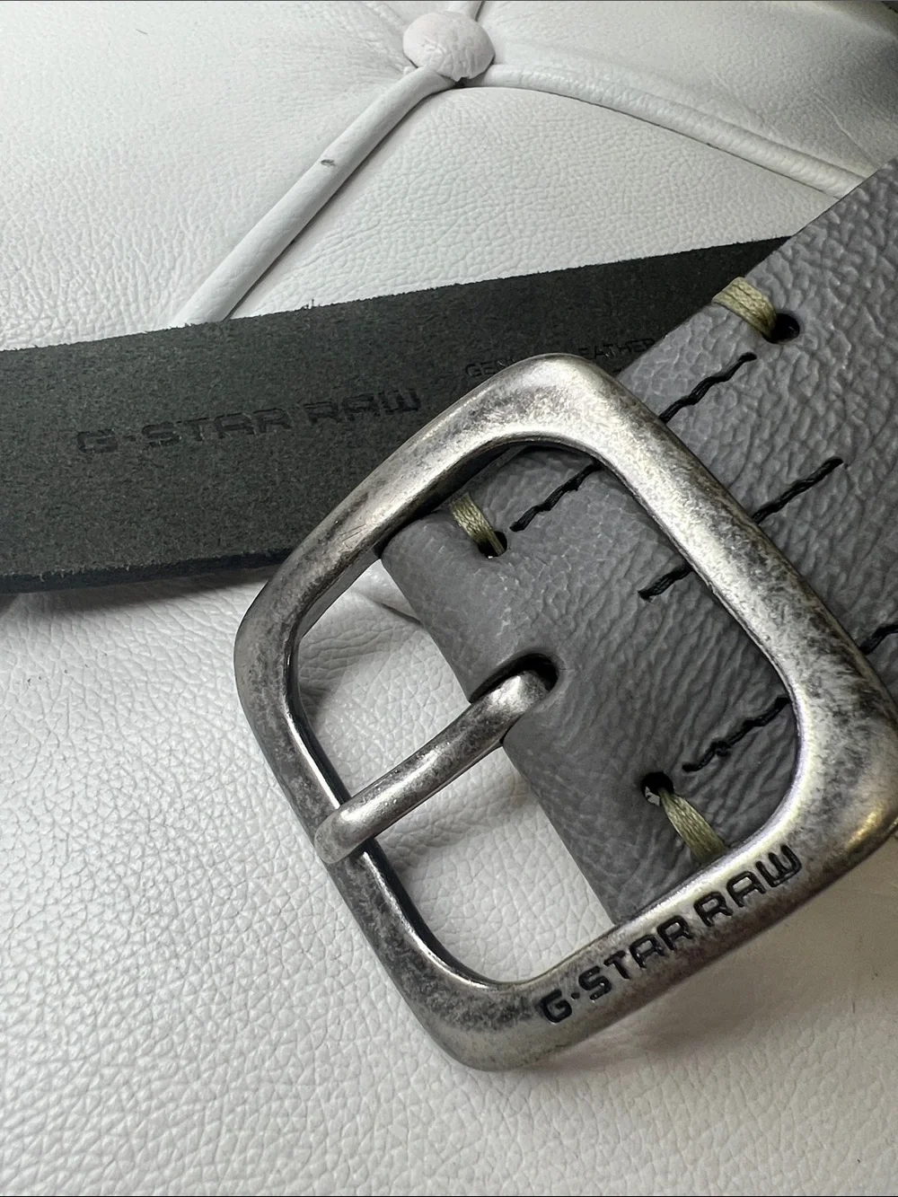 G-Star Gray Leather Belt with Distressed Metal Buckle - Picture 2 of 8